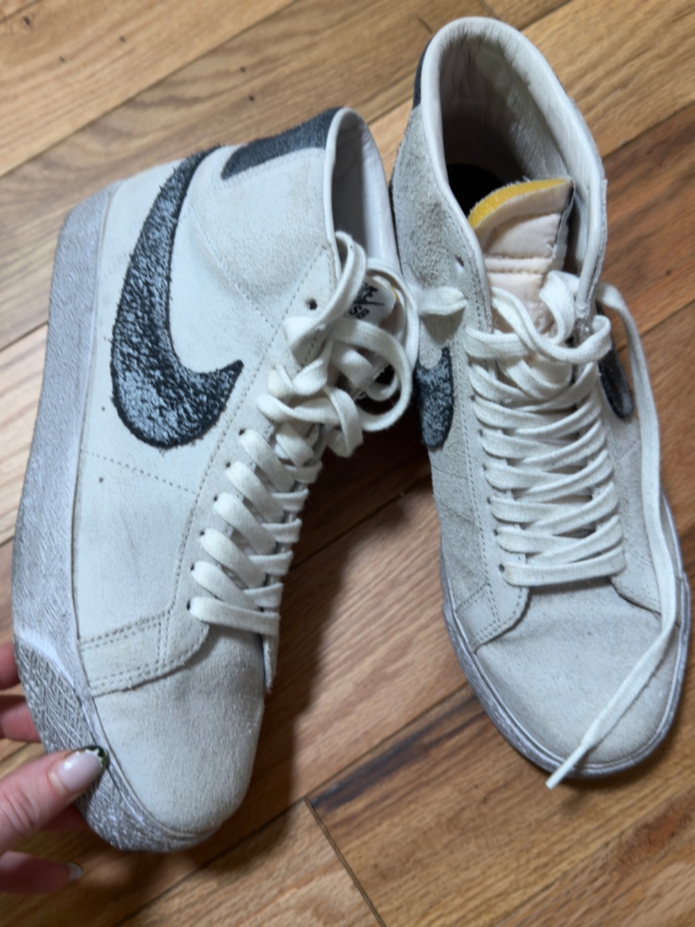 Nike SB Blazers Off-White Suede Mid-Top Sneakers with Black Swoosh